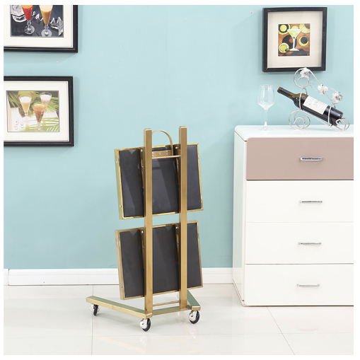 Xe Đẩy Mạ Vàng 2 Tầng, Có Thể Gập Được Như Hình, Kệ Inox Mạ Vàng, Dùng Trong Phun Xăm Thẩm Mỹ Viện