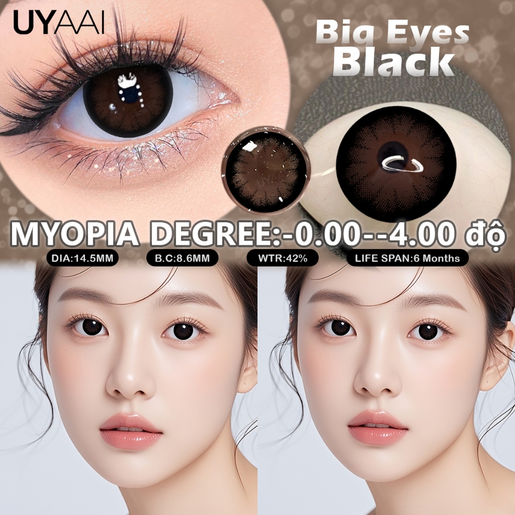 [đen lens 0~3độ]UYAAI Eyes lens đen cận Kính áp tròng MCK1 cận lens ...