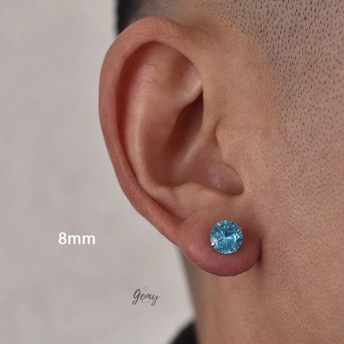 Khuyên tai nữ bạc 925 ổ đá màu Thiên Thanh nhiều size Birthstone (1 chiếc) | GEMY SILVER KN110 - THIENTHANH