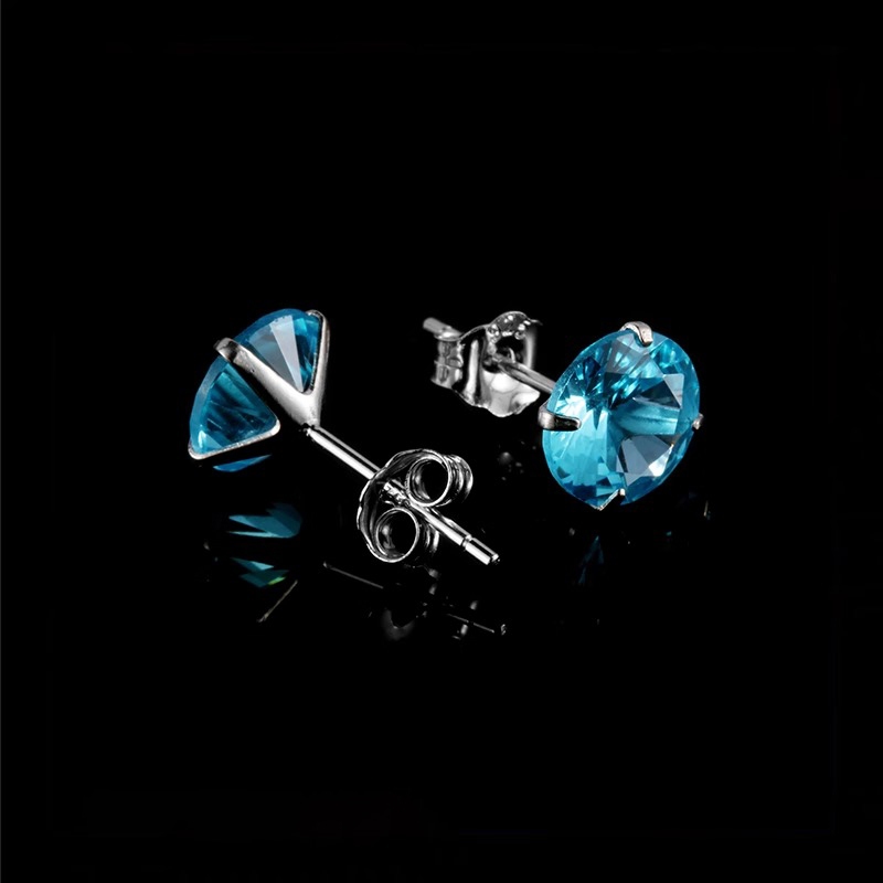 Khuyên tai nữ bạc 925 ổ đá màu Thiên Thanh nhiều size Birthstone (1 chiếc) | GEMY SILVER KN110 - THIENTHANH