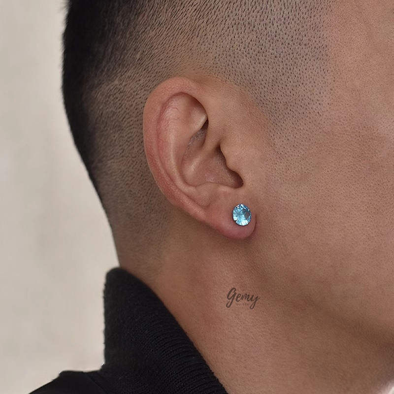Khuyên tai nữ bạc 925 ổ đá màu Thiên Thanh nhiều size Birthstone (1 chiếc) | GEMY SILVER KN110 - THIENTHANH
