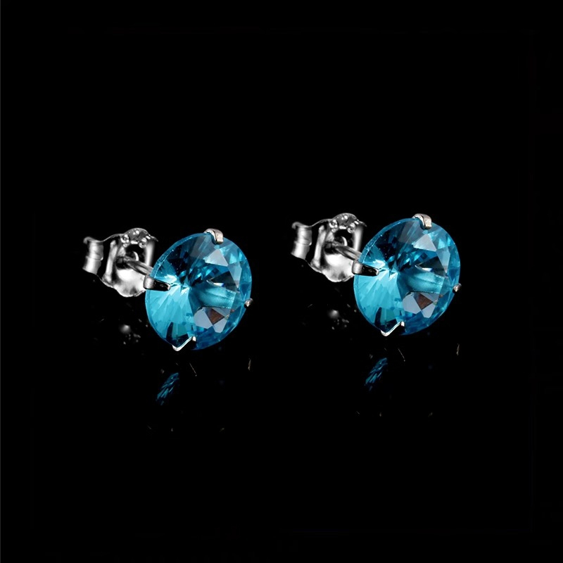 Khuyên tai nữ bạc 925 ổ đá màu Thiên Thanh nhiều size Birthstone (1 chiếc) | GEMY SILVER KN110 - THIENTHANH