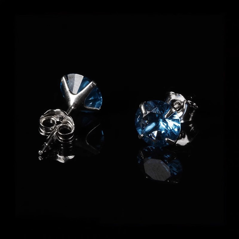Khuyên tai nam nữ bạc 925 ổ đá màu xanh dương nhiều size Birthstone (1 chiếc) | GEMY SILVER KN110 - XANHDUONG