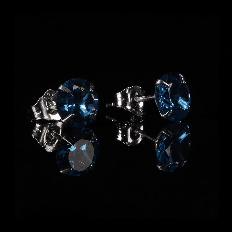 Khuyên tai nam nữ bạc 925 ổ đá màu xanh dương nhiều size Birthstone (1 chiếc) | GEMY SILVER KN110 - XANHDUONG