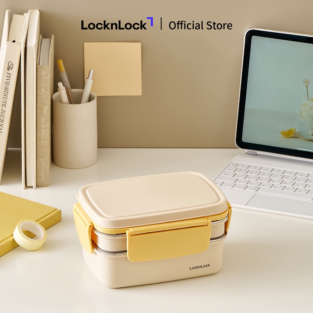 Hộp cơm inox 2 tầng LocknLock STS 2 Tier Lunchbox LCB500 dung tích 1.6L có chia ngăn thép không gỉ - 2 màu | BigBuy360 - bigbuy360.vn