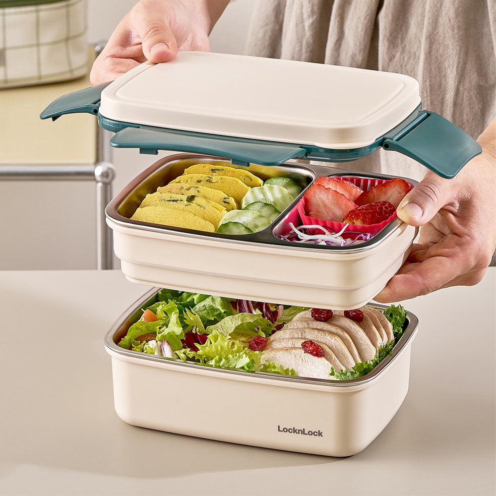 Hộp cơm inox 2 tầng LocknLock STS 2 Tier Lunchbox LCB500 dung tích 1.6L có chia ngăn thép không gỉ - 2 màu | BigBuy360 - bigbuy360.vn