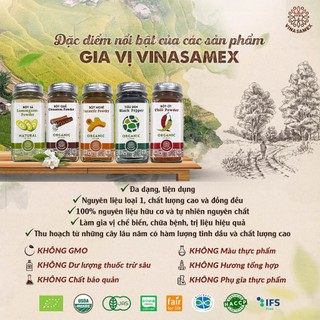 Gia vị hữu cơ Vinasamex bột hồi, bột hành, bột tỏi, hoa hồi, bột sả, bột quế, bột gừng...