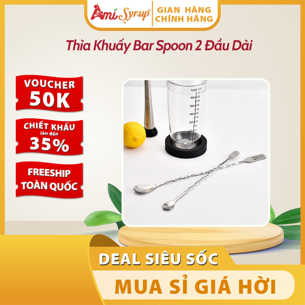 Thìa Khuấy Bar Spoon 2 Đầu Dài - Dụng Cụ Pha Chế Chuyên Nghiệp, Tiện Lợi và Mồi Thìa Pha Chế