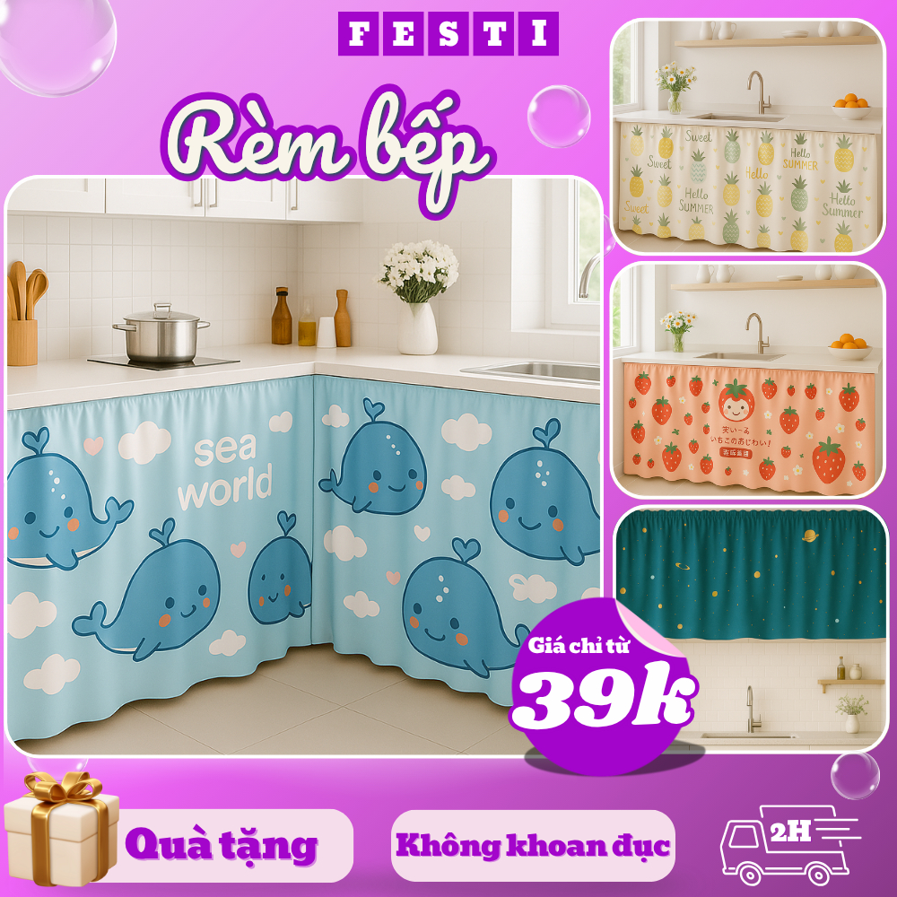 Rèm dán 1 lớp tủ bếp. rèm che kệ bếp, che gác trọ nhiều kích thước ...