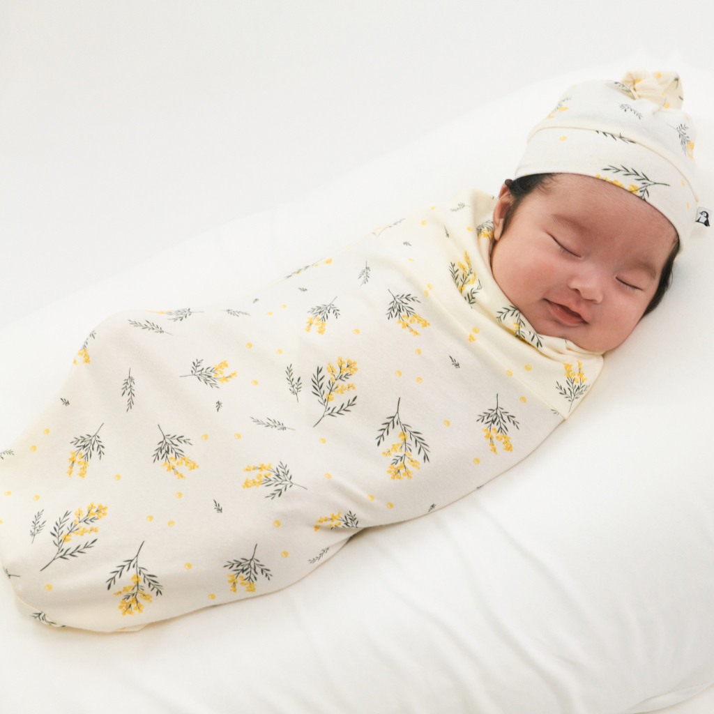 Quấn chũn Unbee kèm che thóp hình gấu cute 100% petit co giãn 4 chiều thấm hút mồ hôi 175*70cm