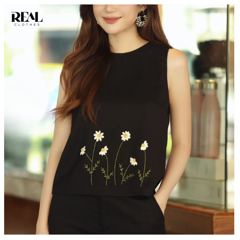 Áo sát nách linen pha lụa thêu tay REAL CLOTHES (tổng hợp màu), cao cấp, trẻ trung