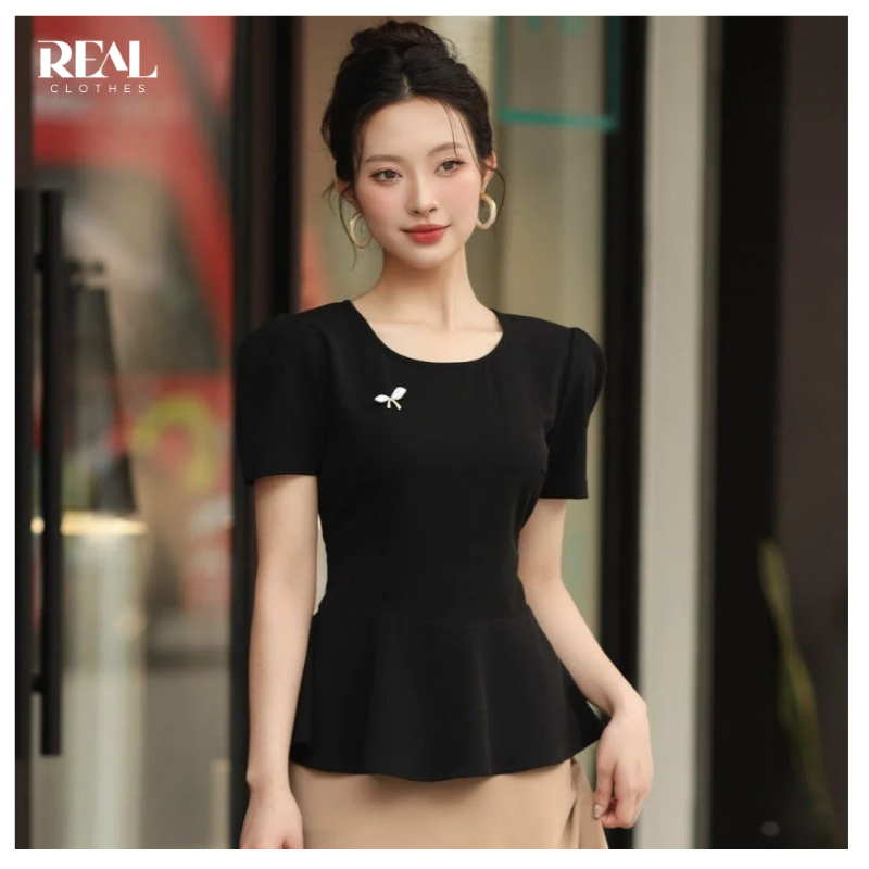 Áo kiểu dáng peplum tay ngắn che bụng REAL CLOTHES (tổng hợp màu), ít nhăn, thanh lịch