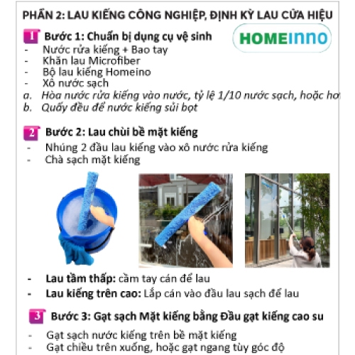 [HỎA TỐC] Cây Lau Kính và Gạt Bóng Kính Homeinno Cán Rút 90cm - Kéo Dài 1m4