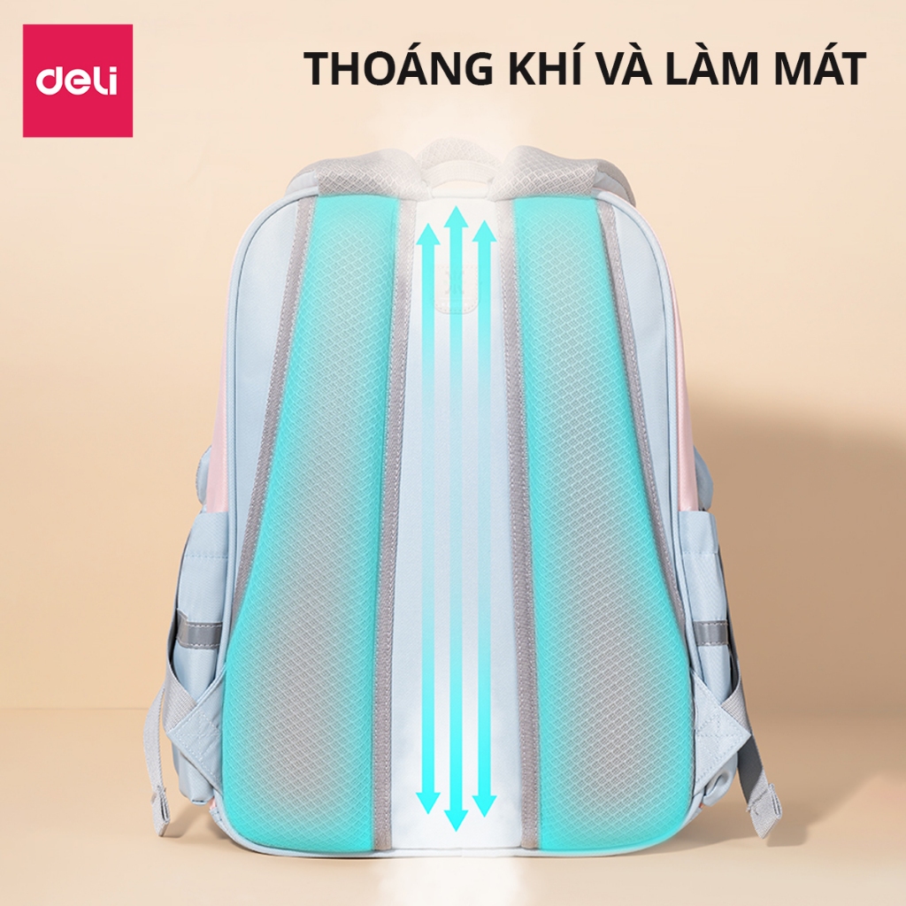 Balo Chống Gù Cao Cấp Deli - Cặp Chống Gù Cho Bé Tiểu Học Chất Bền Nhẹ Chống Thấm Nước Thoải Mái