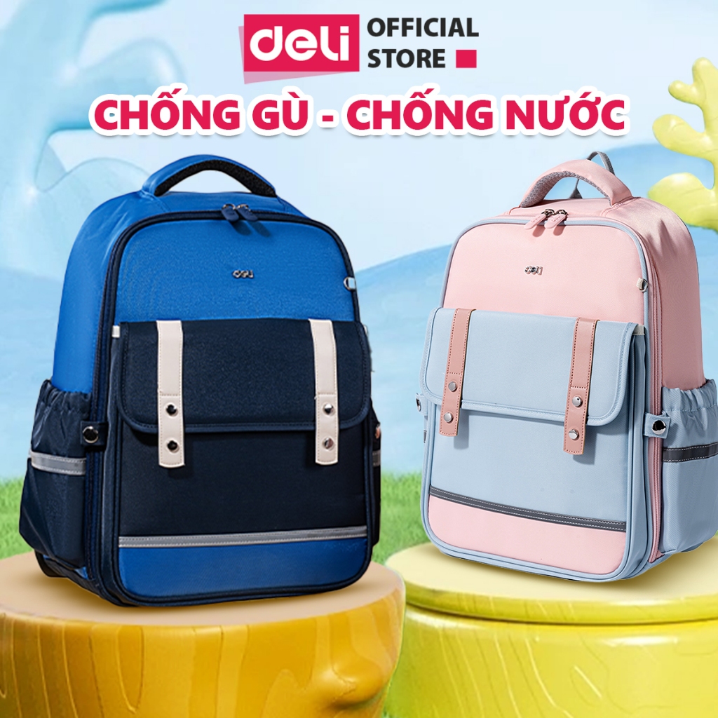 Balo Chống Gù Cao Cấp Deli - Cặp Chống Gù Cho Bé Tiểu Học Chất Bền Nhẹ Chống Thấm Nước Thoải Mái