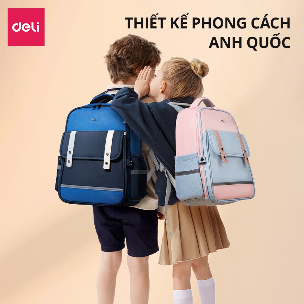 Balo Chống Gù Cao Cấp Deli - Cặp Chống Gù Cho Bé Tiểu Học Chất Bền Nhẹ Chống Thấm Nước Thoải Mái