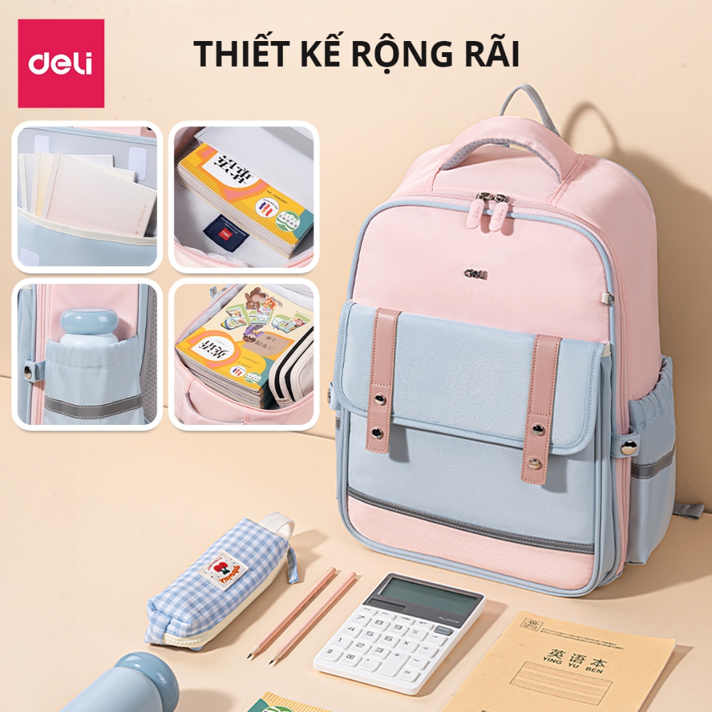 Balo Chống Gù Cao Cấp Deli - Cặp Chống Gù Cho Bé Tiểu Học Chất Bền Nhẹ Chống Thấm Nước Thoải Mái