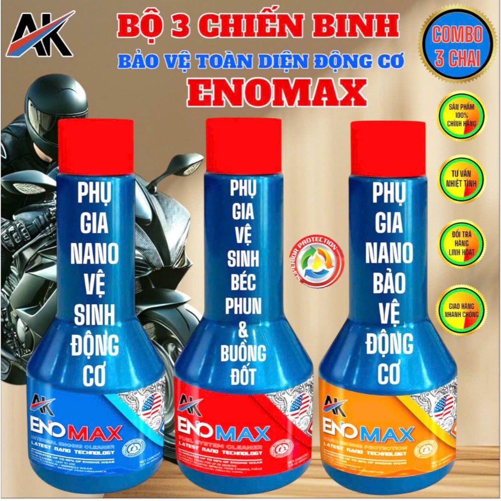 COMBO BỘ 3  PHỤ GIA ENOMAX - CHIẾN BINH BẢO VỆ TOÀN DIỆN ĐỘNG CƠ