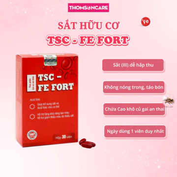 Viên sắt bổ máu cho bà bầu và sau sinh - TSC Fe Fort từ sắt hữu cơ dễ hấp thu và acid folic - Hộp 30 viên
