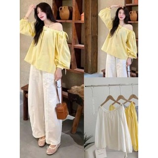 Áo Kiểu Trễ Vai Tay Dài Rút Dây Thắt Nơ 247store Cotton Thô Bệt Vai Nữ Tính A734