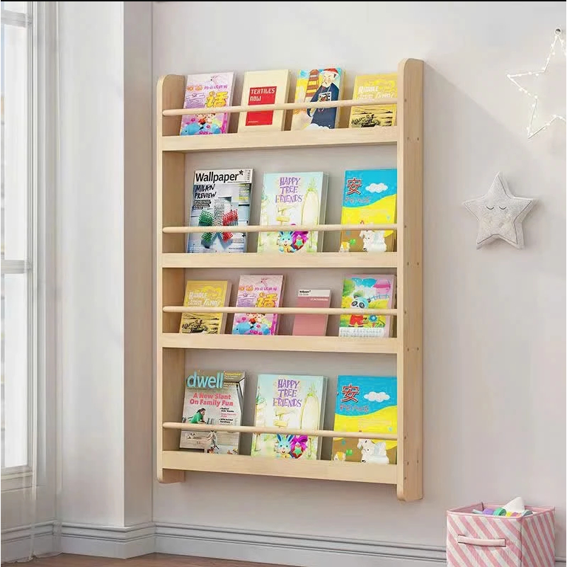 Kệ Sách Gỗ Treo Tường Cho Bé Không Cần Khoan - Giá Sách Montessori Sách, Đồ Chơi - Tiện Dụng, An Toàn, Gỗ Thông Tự Nhiên