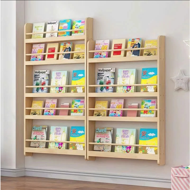 Kệ Sách Gỗ Treo Tường Cho Bé Không Cần Khoan - Giá Sách Montessori Sách, Đồ Chơi - Tiện Dụng, An Toàn, Gỗ Thông Tự Nhiên