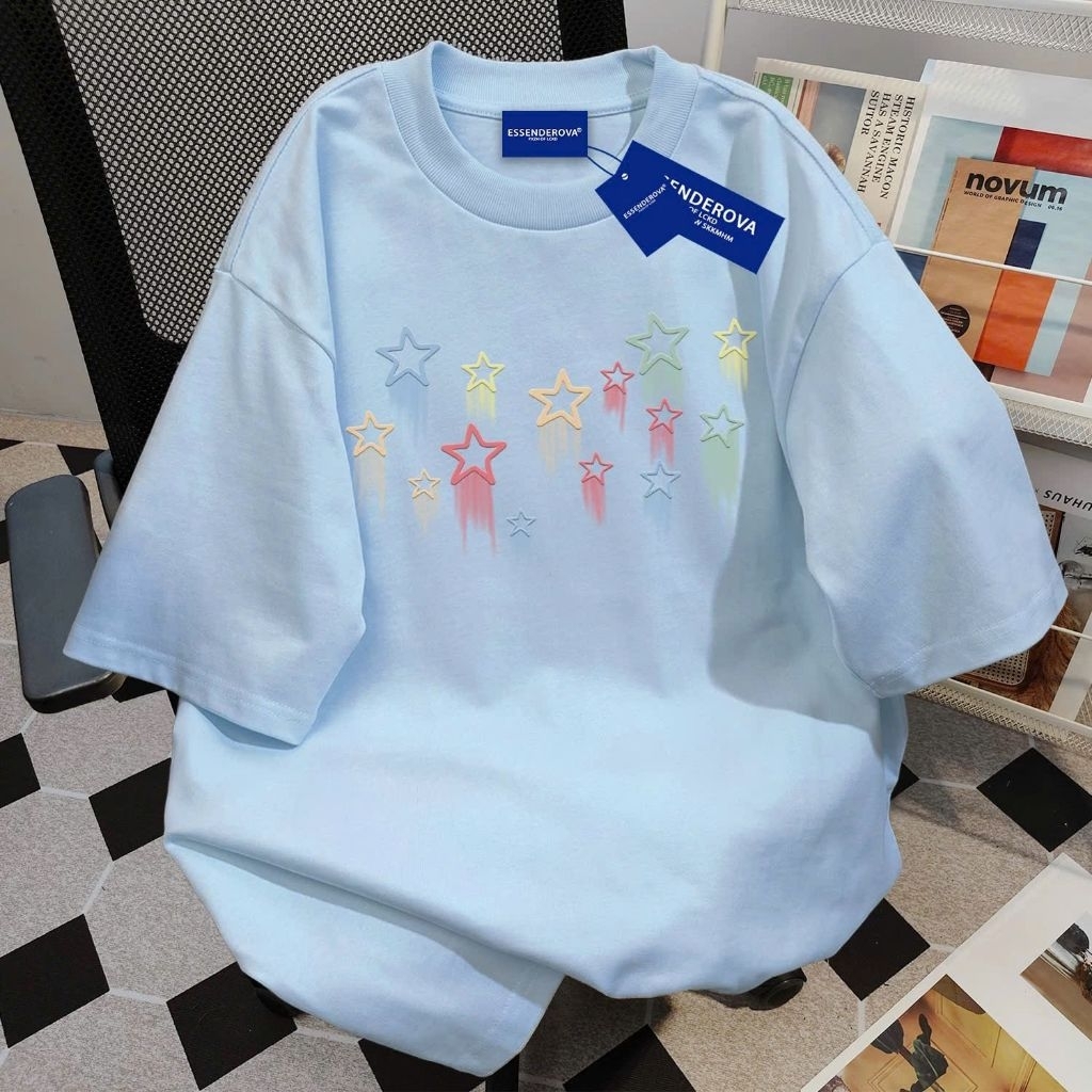 ÁO PHÔNG FORM RỘNG TAY LỠ UNISEX NAM NỮ - HÌNH NGÔI SAO Vòng cổ