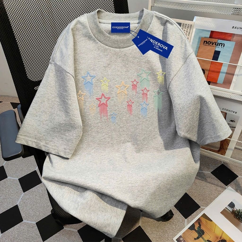 ÁO PHÔNG FORM RỘNG TAY LỠ UNISEX NAM NỮ - HÌNH NGÔI SAO Vòng cổ
