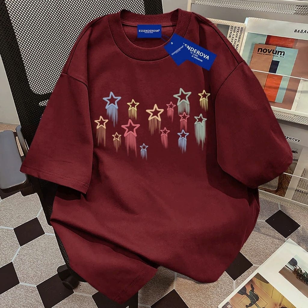 ÁO PHÔNG FORM RỘNG TAY LỠ UNISEX NAM NỮ - HÌNH NGÔI SAO Vòng cổ