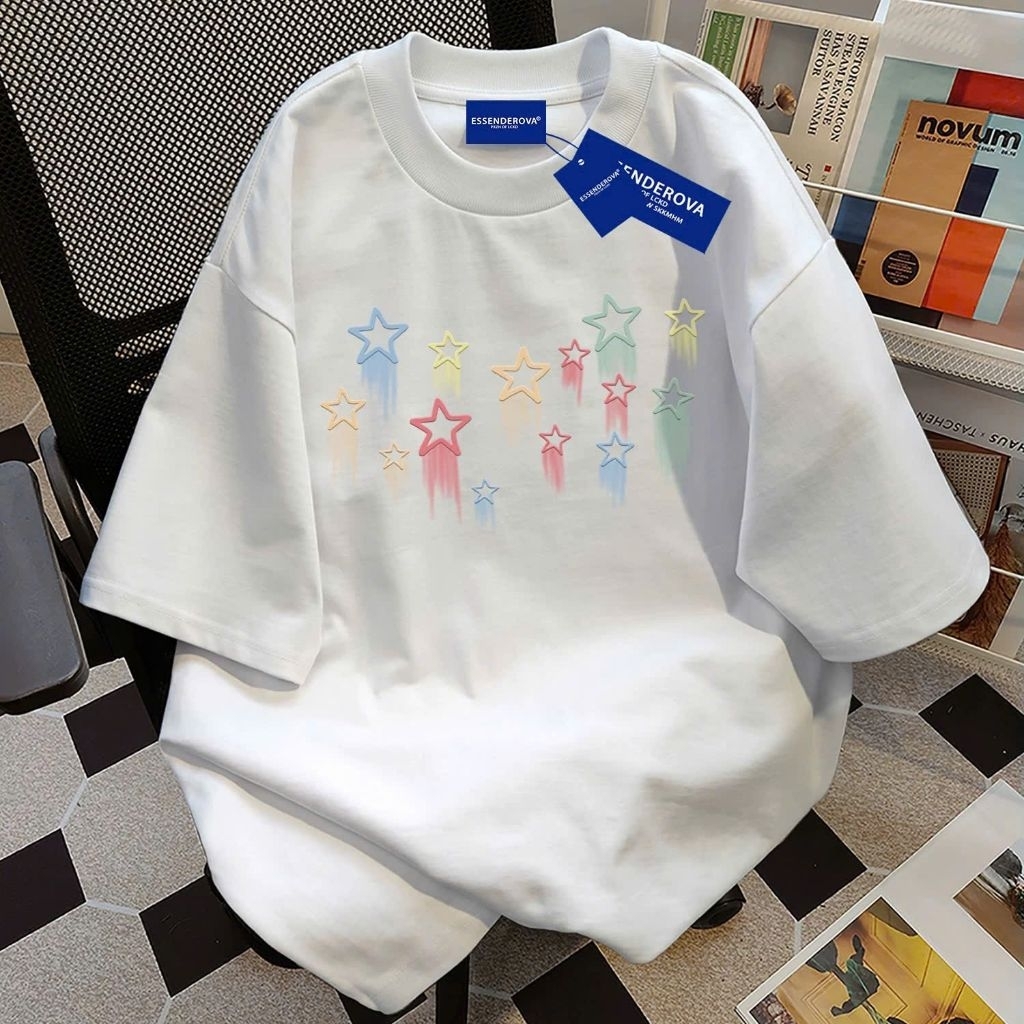 ÁO PHÔNG FORM RỘNG TAY LỠ UNISEX NAM NỮ - HÌNH NGÔI SAO Vòng cổ
