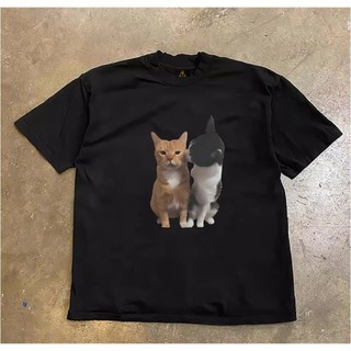 Áo Phông Cộc Tay Hè Cổ Tròn Nam Nữ Phối 2 Con Mèo hun nhau  Sành Điệu, Chất Liệu Cotton Khô Mềm Mịn