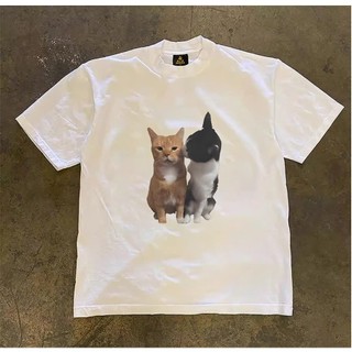 Áo Phông Cộc Tay Hè Cổ Tròn Nam Nữ Phối 2 Con Mèo hun nhau  Sành Điệu, Chất Liệu Cotton Khô Mềm Mịn