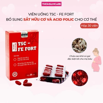 Viên uống bổ máu TSC Fe Fort - Giúp bổ sung sắt, Acid Folic, giảm nguy cơ thiếu máu, tái tạo hồng cầu - Hộp 30 viên