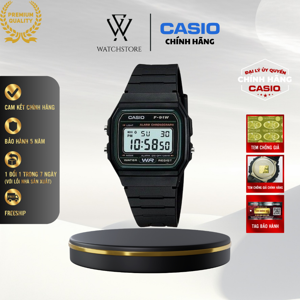 Đồng Hồ Quartz Nam Casio WATCHSTORE F-91W-3DG Thiết Kế Màu Đen Mặt Kính ...