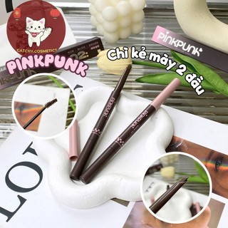 [PINKPUNK] Chì Kẻ Mày Pinkpunk 2 Đầu Kèm Mascara Chân Mày 2in1 Vỏ Hồng Đen (280mg+1.5g)