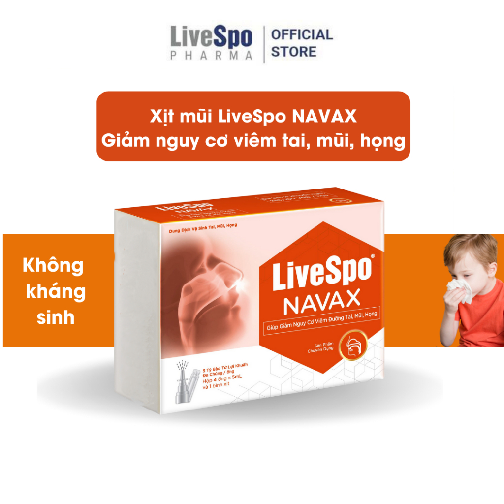 Combo 1 Nhỏ mũi, họng Navax sơ sinh (10 ống) và 1 Xịt mũi, họng Livespo Navax chuyên dụng (10 ống)