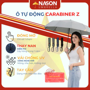 Ô dù mưa gấp 3 tay cầm móc treo Carabiner Z, chống nắng, ngăn 99% UV, che mưa, đóng mở trên 1000 lần