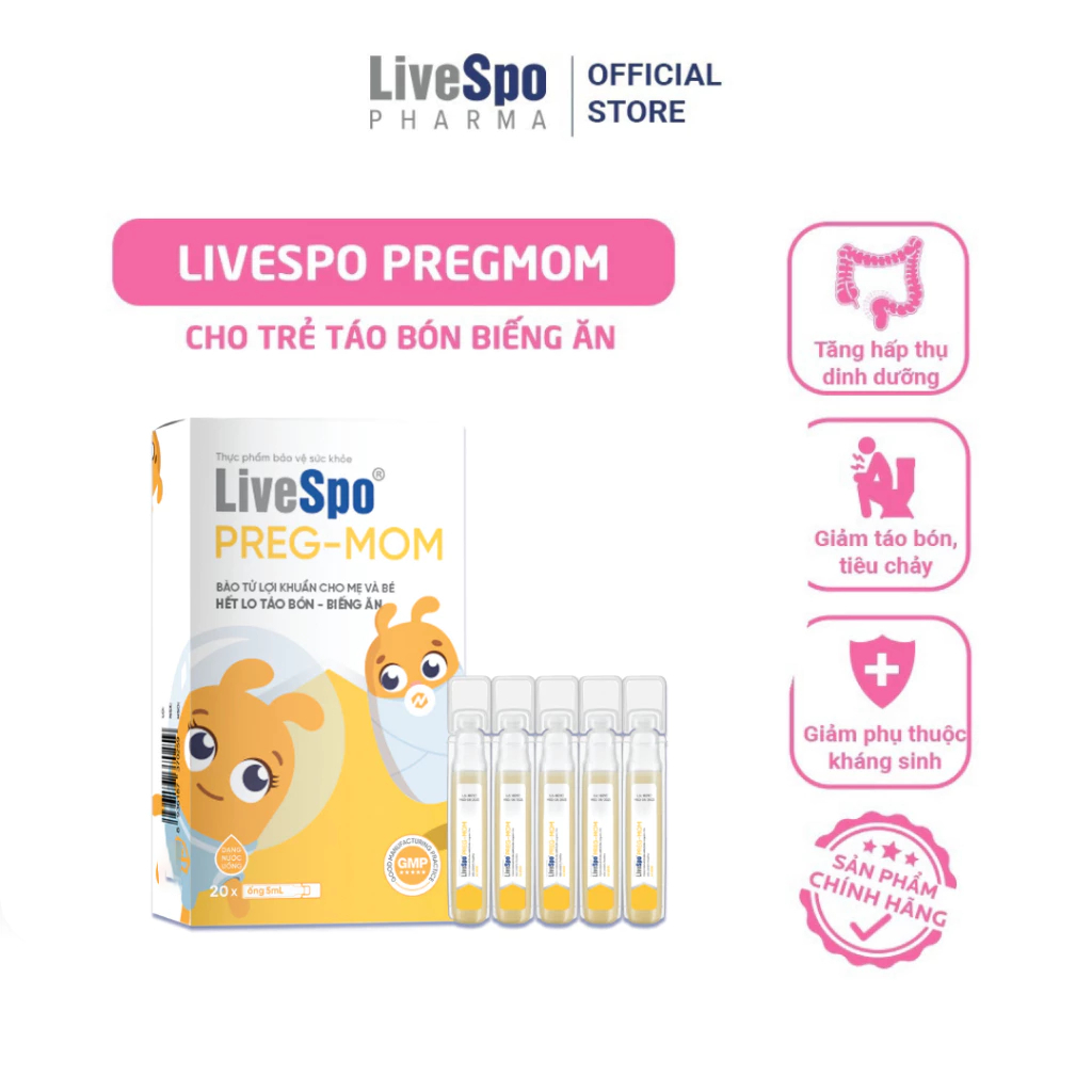 Combo 3 hộp Men vi sinh chứa Bào tử lợi khuẩn LiveSpo Pregmom cho bé Táo bón, Biếng ăn (20 ống)