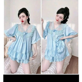 Đồ ngủ Pijama Tiểu Thư Phối Ren Bigsize, Chất Lụa Latin cao cấp thời trang nữ freesize 45-90kg-PJ013