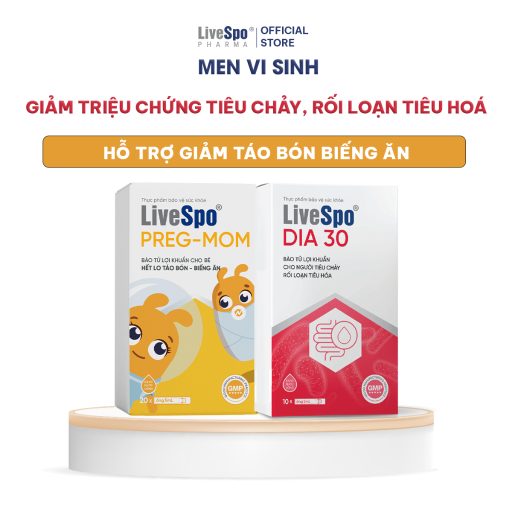 Men vi sinh chứa Bào tử lợi khuẩn giảm Táo bón, biếng ăn, tiêu chảy LiveSpo Pregmom - LiveSpo Dia30