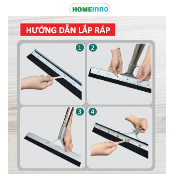 Cây Gạt Đẩy Nước Sàn Nhà Thép Không Gỉ Homeinno Lưỡi Cao Su 50/60/80cm