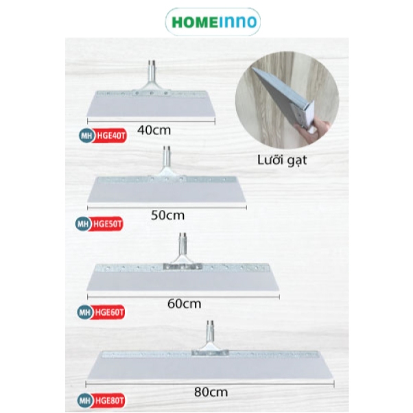 Cây Gạt Đẩy Nước Thép Không Gỉ Homeinno Lưỡi Gạt EVA 50/60/80cm