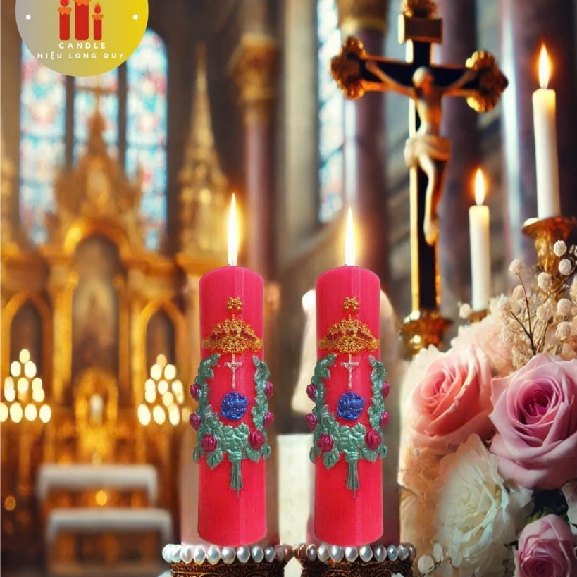 Wedding candle - Nến cưới Công Giáo - Đèn cầy cưới Công Giáo màu Hồng - Huỳnh Gia Candle