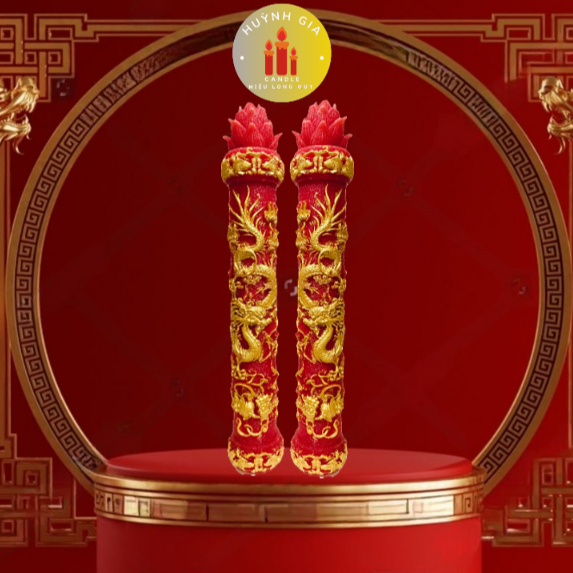 Nến Song Long Dâng Quan Thánh | Đèn Cầy Cúng Song Long | Nến Cúng Chùa - Huỳnh Gia Candle