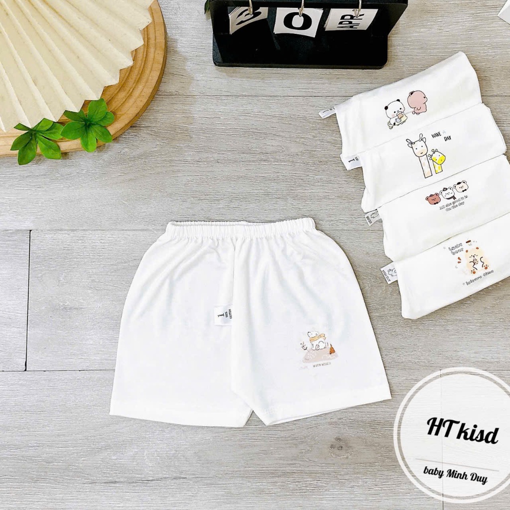 Quần chục đùi thun lạnh NỀN TRẮNG KEM họa tiết dễ thương cho bé 4-14kg saubabi