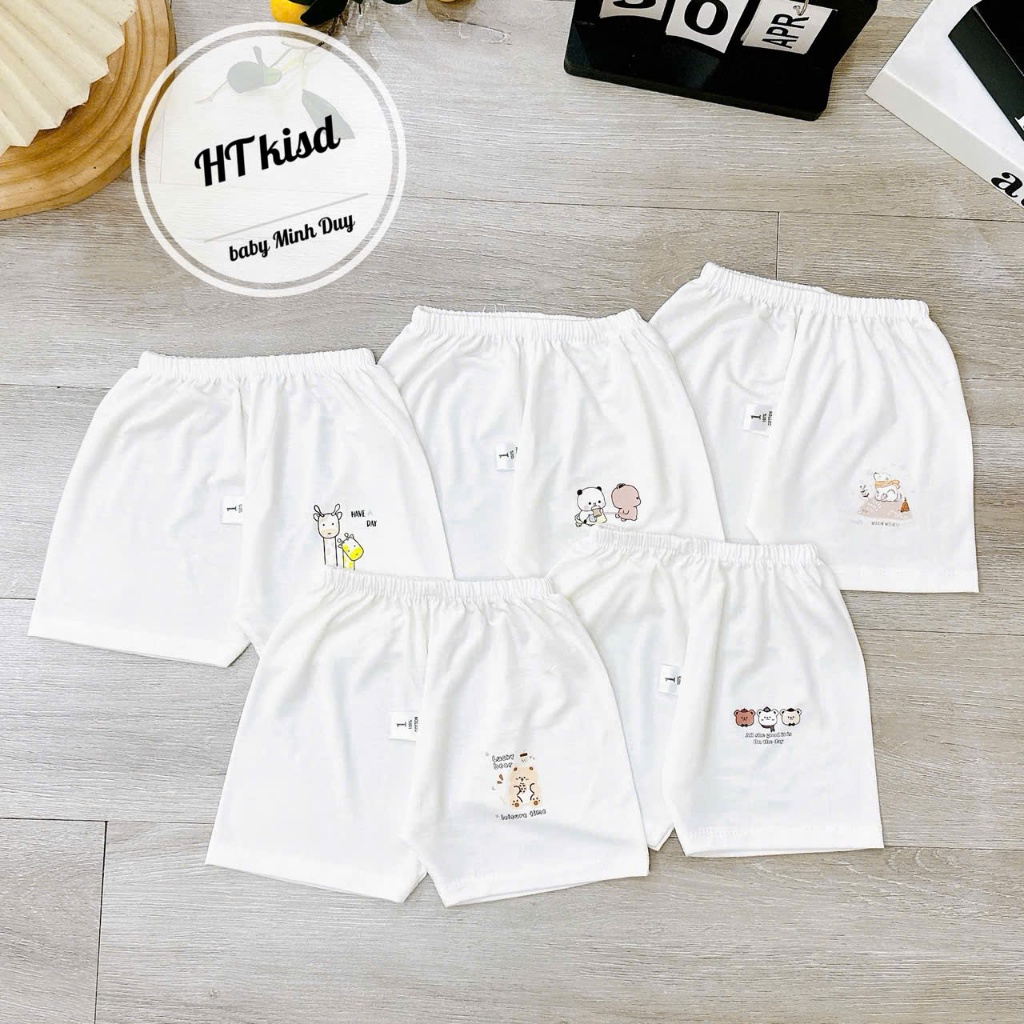 Quần chục đùi thun lạnh NỀN TRẮNG KEM họa tiết dễ thương cho bé 4-14kg saubabi