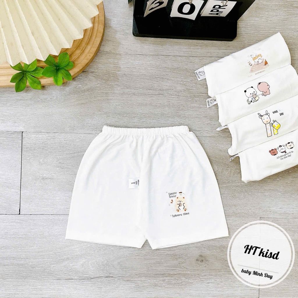 Quần chục đùi thun lạnh NỀN TRẮNG KEM họa tiết dễ thương cho bé 4-14kg saubabi