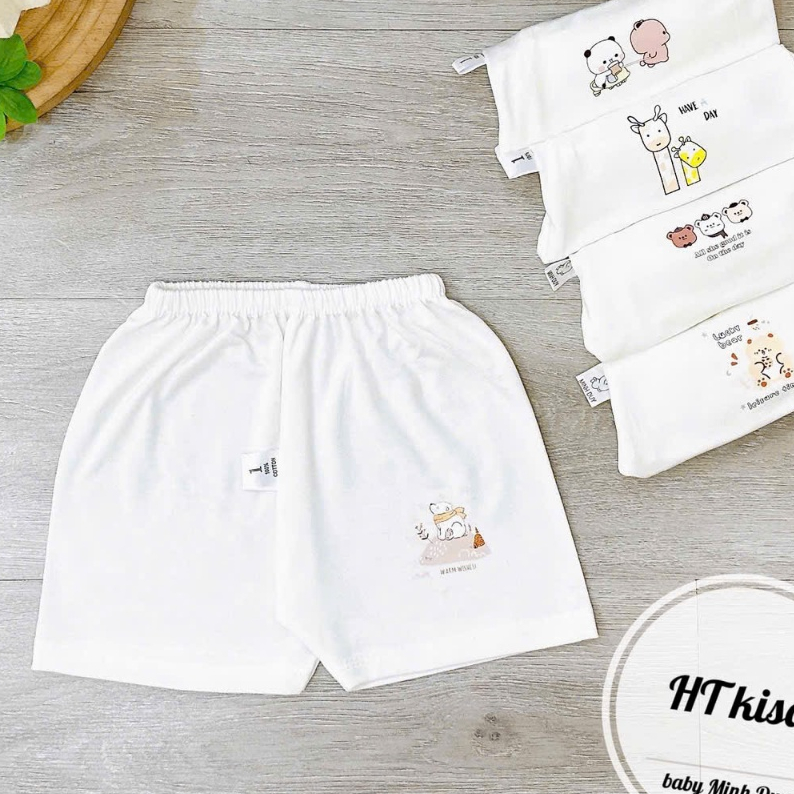 Quần chục đùi thun lạnh NỀN TRẮNG KEM họa tiết dễ thương cho bé trai bé gái 4-14kg mesocshop
