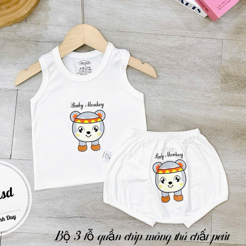 Bộ quần áo BA LỖ sát nách quần chip mông NỀN TRẮNG KEM họa tiết đáng yêu cho bé4-14kg mesocshop