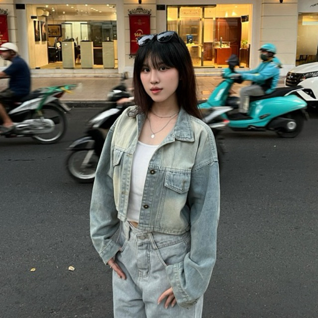 [CROPPED DENIM JACKET] Áo Khoác Jean Nữ Croptop, Áo Khoác Denim Dáng Ngắn Màu Bụi Hack Dáng | KAYCI.STU